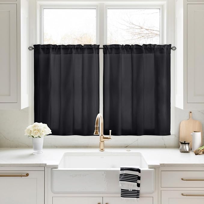 HOMEIDEAS Halloween Non-See-Through Black Privacy Sheer Kitchen Curtains by HOMEIDEAS