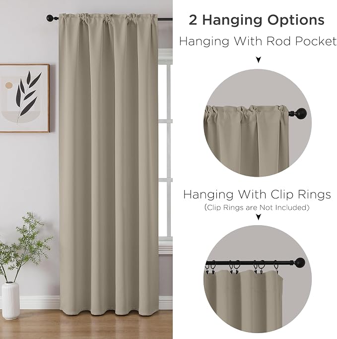 CUCRAF Light Beige Blackout Curtains Customize, Rod Pocket Room Darkening - Image 3