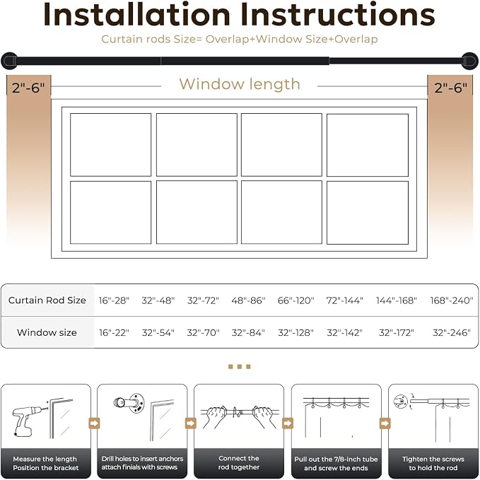 Zeerobee Curtain Rods for Windows 48 to 84, 1 Inch Industrial Wrap Around - Image 6