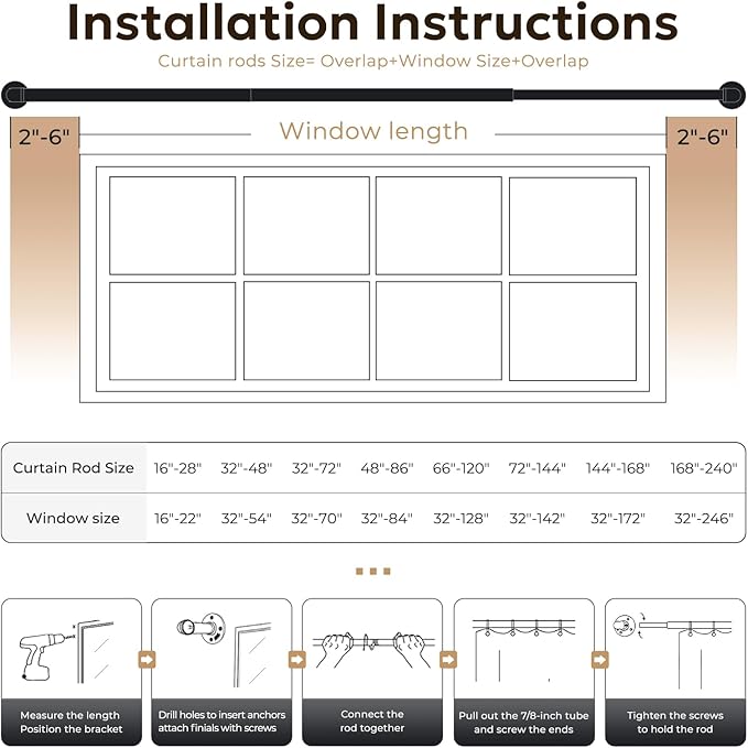 Zeerobee Curtain Rods for Windows 66 to 120, 1 Inch Industrial Wrap Around - Image 6