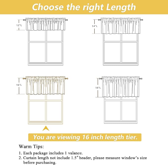 OWENIE Linen Valances for Windows 1 Pcs, Light Filtering Textured Farmhouse - Image 2