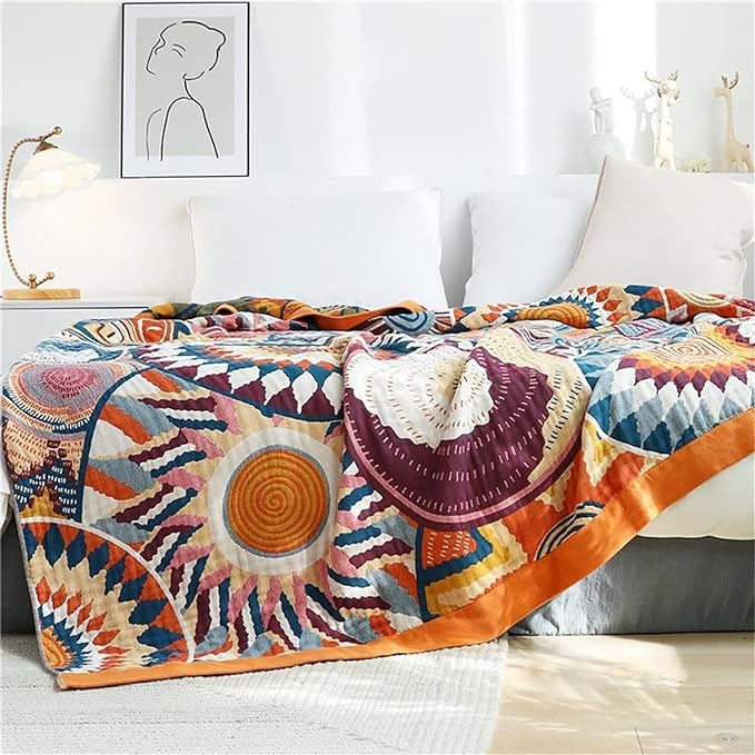 MSGKV Boho Throw Blanket for Bed 100% Cotton Blankets 90''x98'' Decorative - Image 5