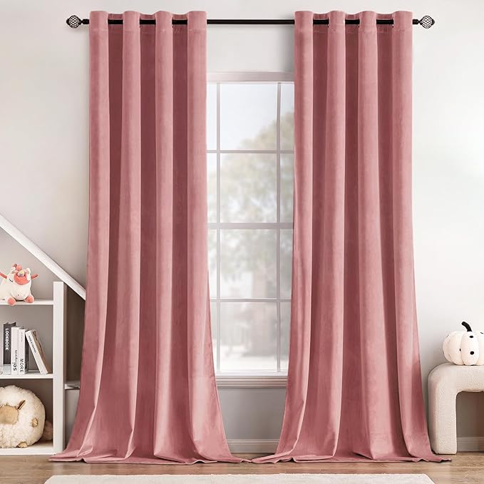 MIULEE Blush Pink Velvet Curtains Thermal Insulated Soundproof Room Darkening by MIULEE