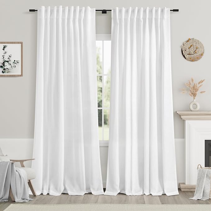 White Linen Curtains 84 inches Long by Nanspring