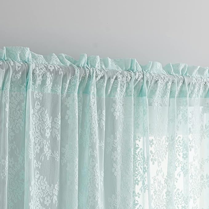 YJ YANJUN Vintage Lace Curtains 84 Inches Long-Victorian Floral Pattern Aqua - Image 3