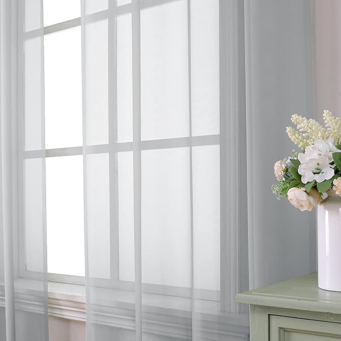 Aiyufeng Light Grey Sheer Window Curtains 63 Inches Long 2 PCS- Rod Pocket - Image 3