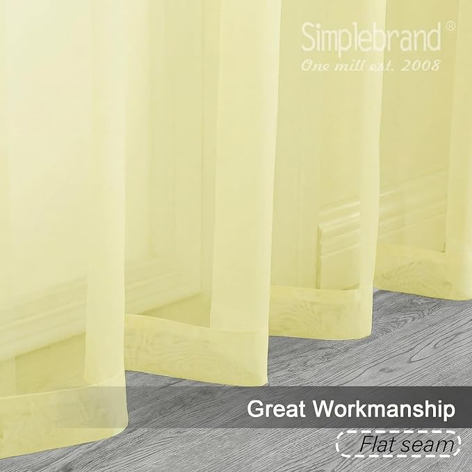 Simplebrand Light Yellow Sheer Curtains 72 Inches Long 2 Panels - Image 9