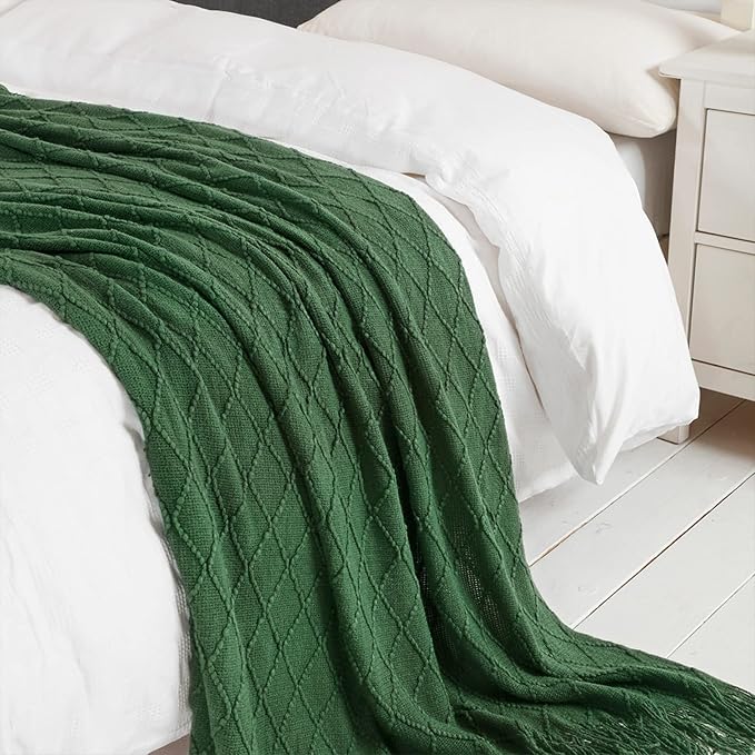 BOURINA Green Throw Blanket 50x60 Inches Throw Textured Solid Soft Sofa Couch - Image 3