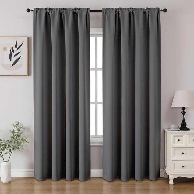 CUCRAF Light Grey Blackout Curtains 84 inch Length 2 Panels Set, Rod Pocket by CUCRAF