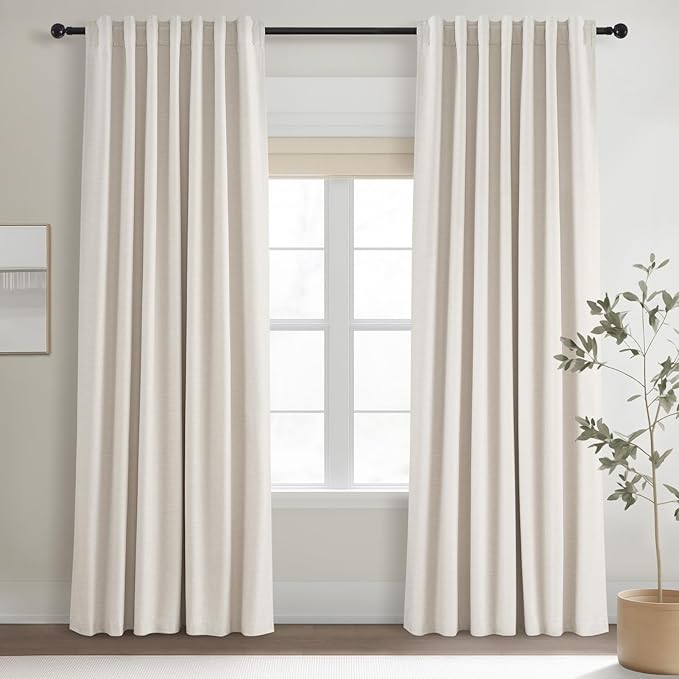 Topfinel Cream Linen Blackout Curtains 84 Inch Long by Topfinel