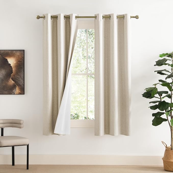 NICETOWN 100% Blackout Linen Texture Curtains 70" Long, Thermal Insulated Full by NICETOWN