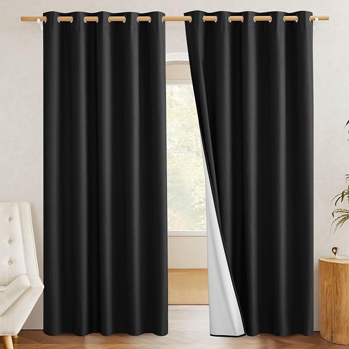 NICETOWN Vintage Open Linen Weave Flax Thermal Black Curtains by NICETOWN