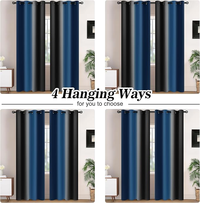 Yakamok Blackout Ombre Dark Blue and Black Curtains - Image 2