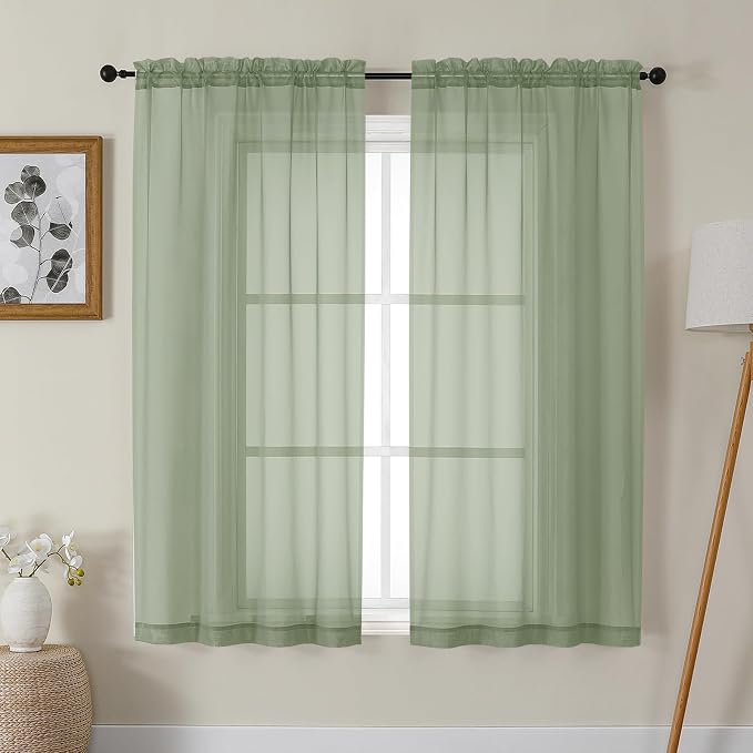 Gwine Sage Green Sheer Curtains 63 Inch Length by Gwine