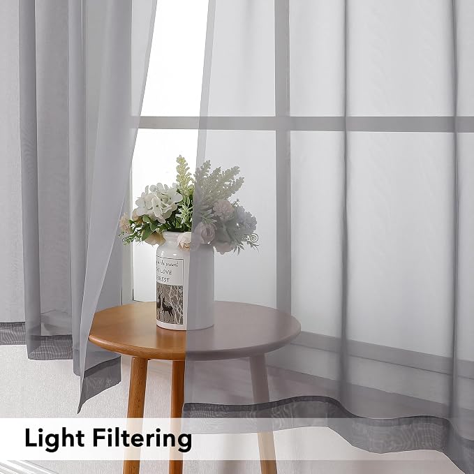 Simplebrand Grey Tier Curtains for Kitchen 24 Inches Long 2 PaSet, Rod Pocket - Image 3