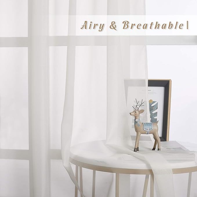 NICETOWN Beige Sheer Window Curtains Extra Long, W70 x L108 - Image 3