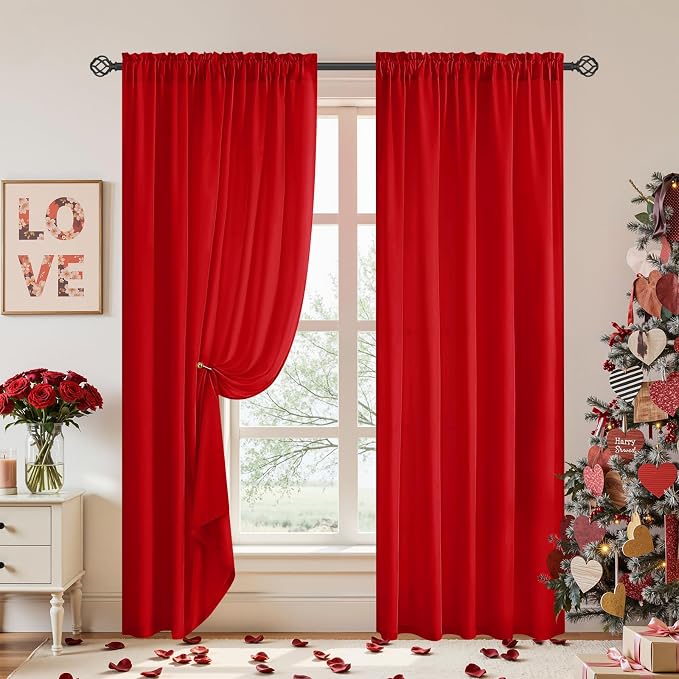 HOMEIDEAS Christmas Non-See-Through Red Privacy Sheer Curtains, 52 X 72 Inches - Image 2