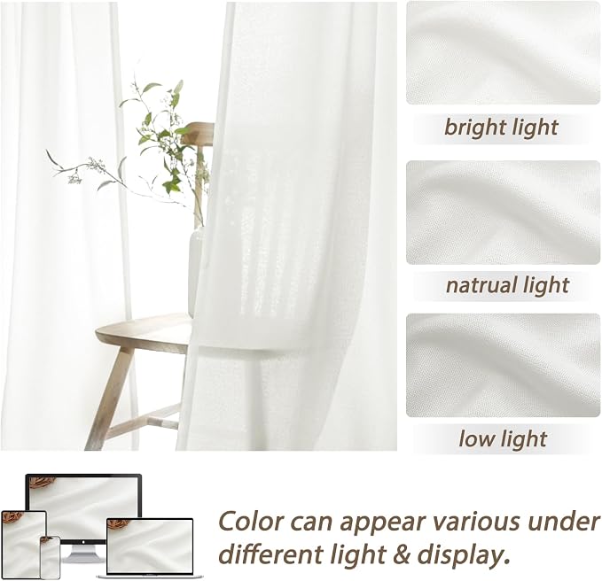 PleatedDrapes Pure White Semi Sheer Curtains 100 Inches Long - Image 7