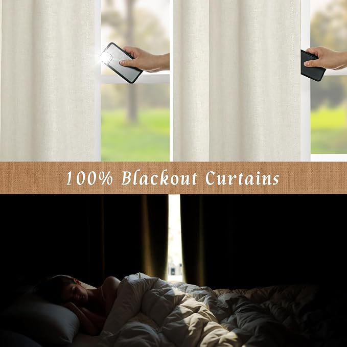 Ivory 100% Blackout Linen Curtains 72 Inch - Image 3