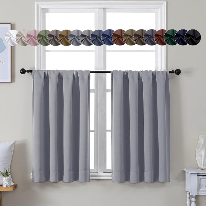 Simplebrand Ava Silver Grey Short 36 Inches Blackout Curtain 2 Panels Set by Simplebrand