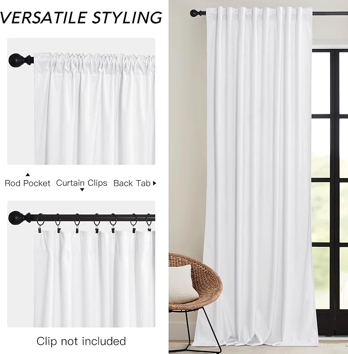 RYB HOME White Velvet Curtains 102 inches - Image 3