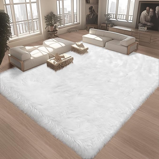 Ciicool White Faux Fur Rug 8 x 10 Feet, Large Fluffy Carpet, Faux Fur Sheepskin - Image 7