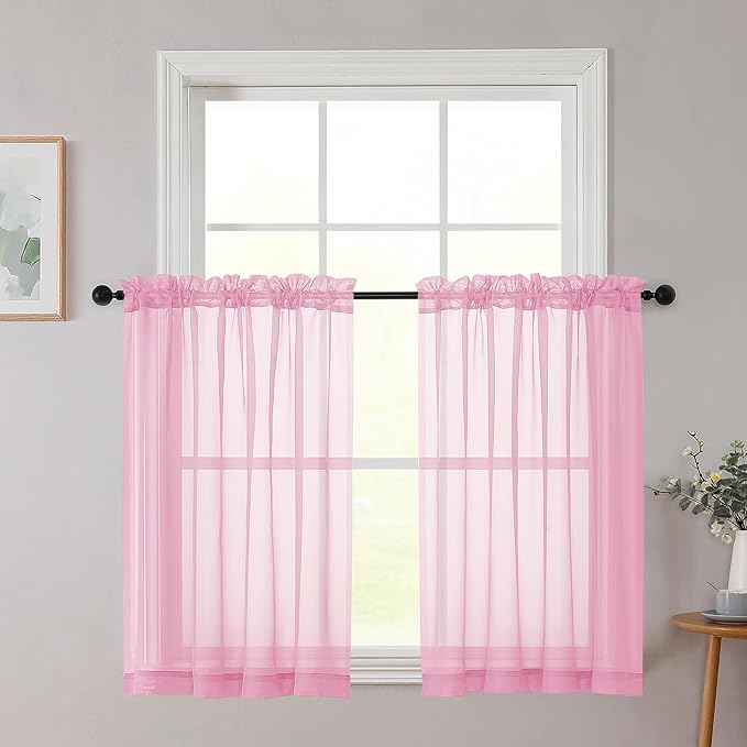 Cafe Curtains 36 Inch Length Tier 2 Pieces, Modern Soft Airy Sheer Kitchen by WelvetBLK