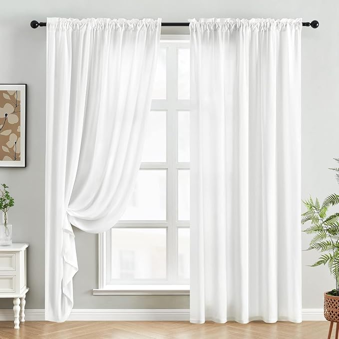 HOMEIDEAS Non-See-Through White Privacy Sheer Curtains 52 X 84 Inches Long 2 - Image 3