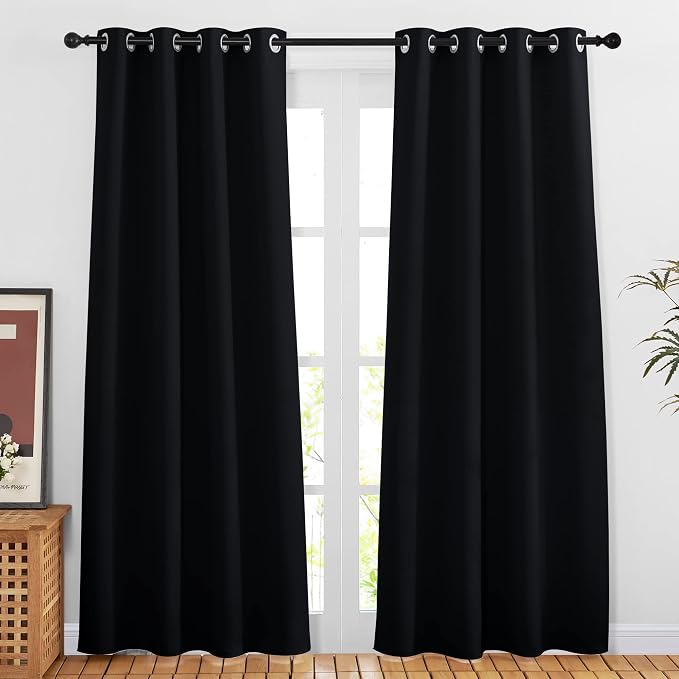 NICETOWN Black Blackout Curtains 80 inch Length 2 Panels Set by NICETOWN