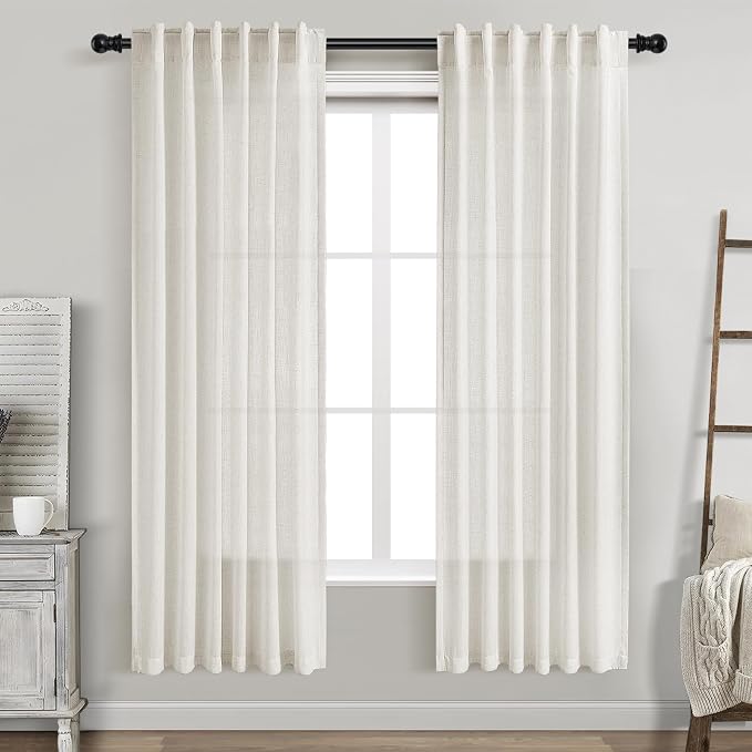 Cream Semi Sheer Linen Curtains 72 Inch Length by Nanspring