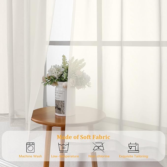 Gwine Ivory Sheer Curtain Tiers 24 Inch Length, Light Filtering Voile Short - Image 7