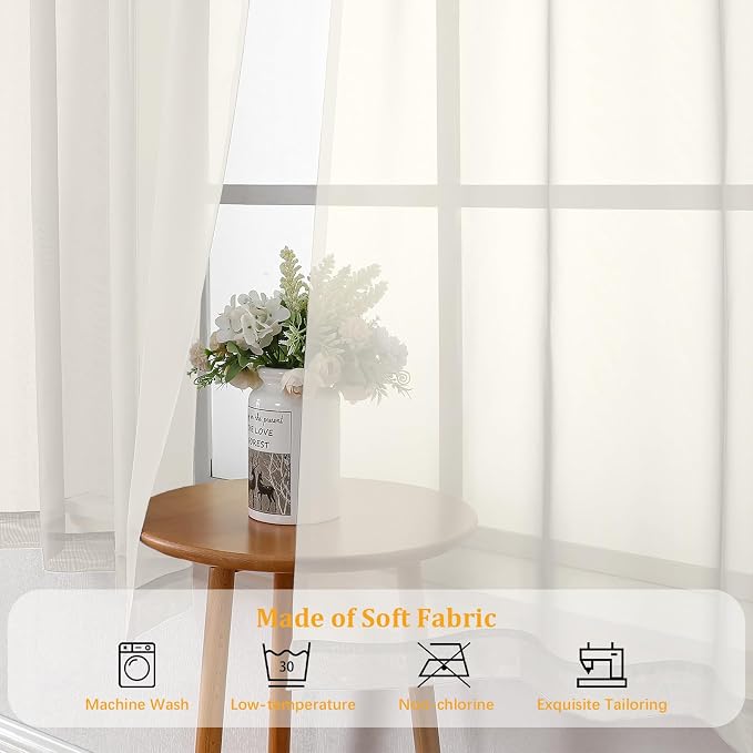 Gwine Ivory Sheer Kitchen Curtains 36 Inch Length, Light Filtering Voile Soft - Image 6