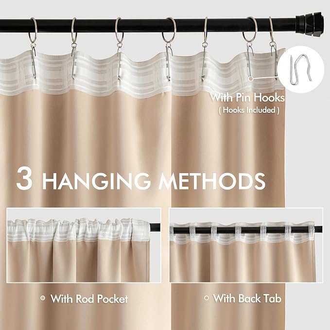 MIULEE Back Tab Beige Curtains 120 Inch Long 2 Panels Set - Image 3