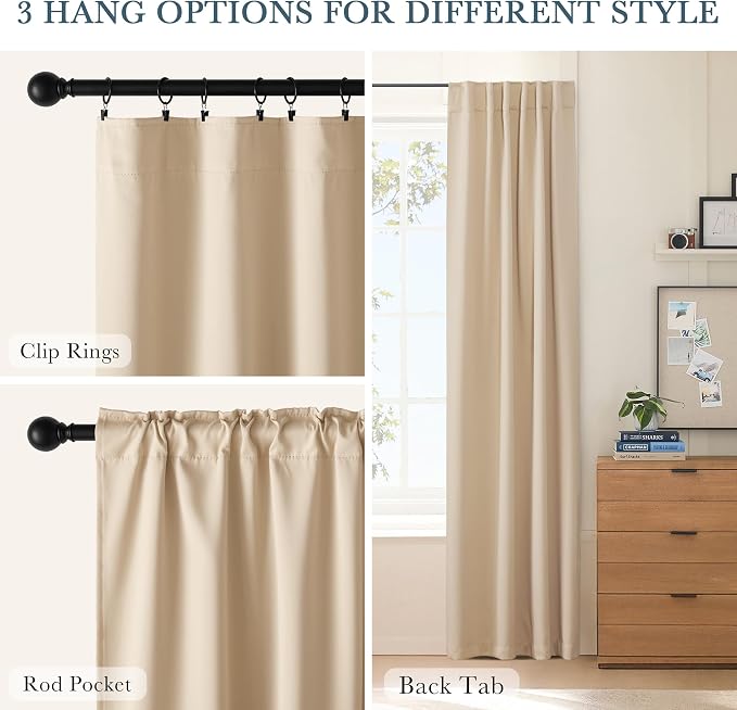 PONY DANCE Beige Blackout Curtains 96 inch Long, Room Darkening Curtains - Image 4