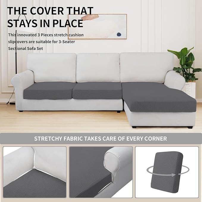 Easy-Going Stretch 3 Pieces Couch Cushion Covers - Image 5