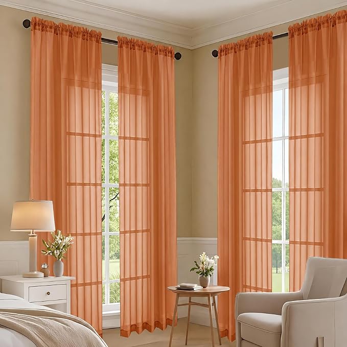 Orange Sheer Curtains 120 Inches Long 2 Panels Set, 59 Inch Extra Wide Soft - Image 7