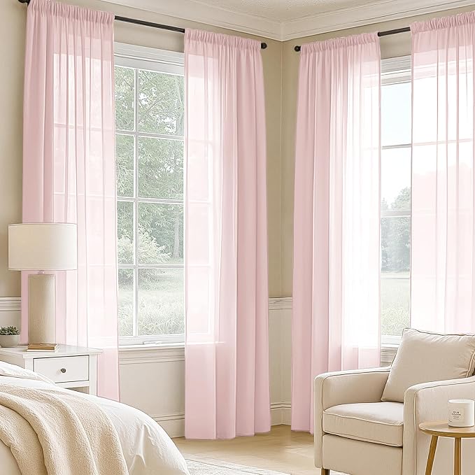 MIULEE Blush Pink Sheer Curtains 84 Inches Long, 4 Panels Set, Light Filtering - Image 2