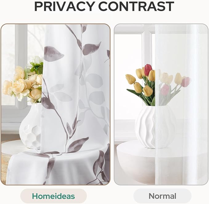 HOMEIDEAS Non-See-Through Dry Rose and White Privacy Sheer Curtains 52 X 63 - Image 3