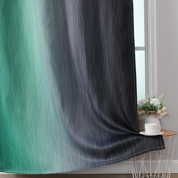 Estelar Textiler Black and Green Blackout Ombre Curtains - Image 6