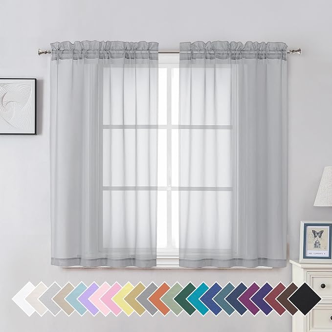 Aiyufeng Light Grey Sheer Curtains 45 Inch Length 2 Panels Set, Light Filtering by Aiyufeng