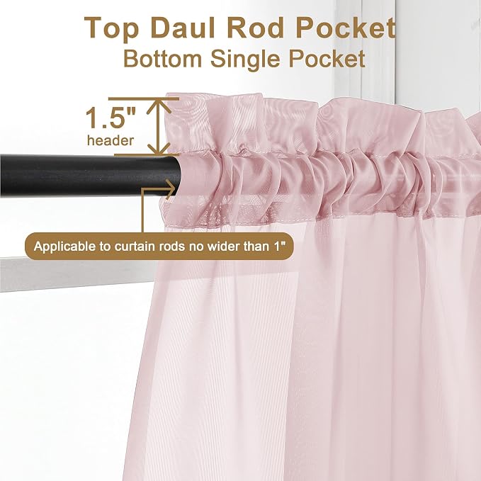 Chyhomenyc Blush Pink Sheer Curtains 30 inch Length 2 Panels, Light Filtering - Image 3