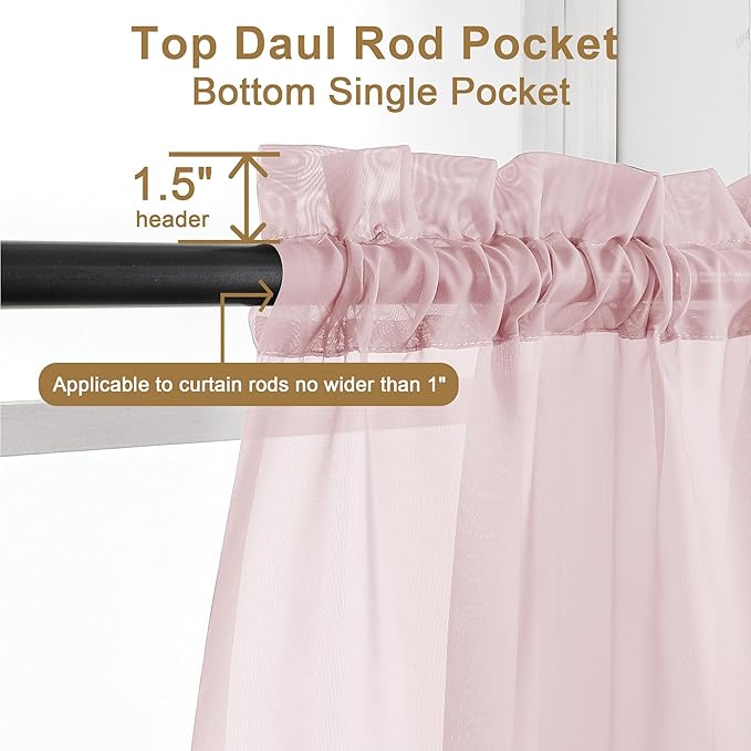 Chyhomenyc Sheer Curtains 45 Inch Long 2 Panels, Short Voile Drapes - Image 3