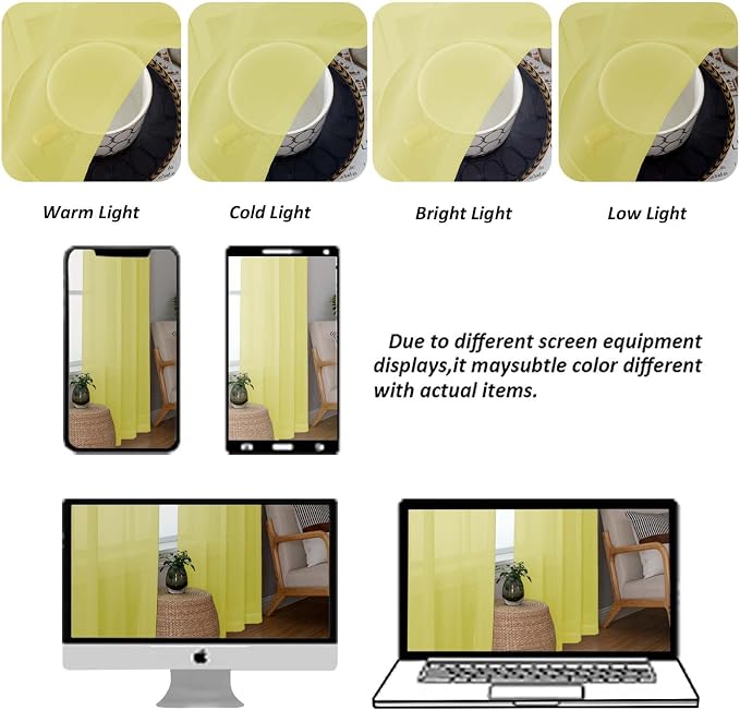 Chyhomenyc Lemon Sheer Curtains 96 inches Long 2 Panels, Light Filtering Soft - Image 8