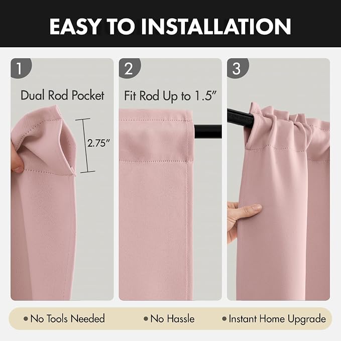 MIULEE 4 Panels Set Light Pink Blackout Curtains 63 Inch Length Bedroom | - Image 6