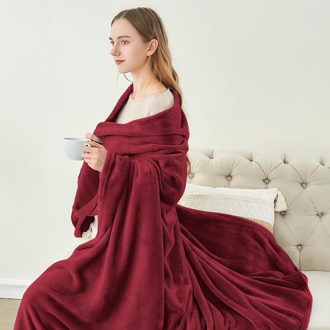BEDELITE Fleece Blanket Burgundy Throw Blankets - Image 4