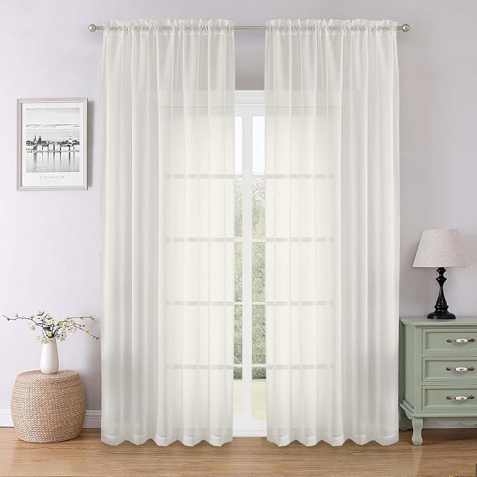 Lecloud Ivory Sheer Curtains 90 Inches Long 2 Panels, Light Filtering Airy by Lecloud