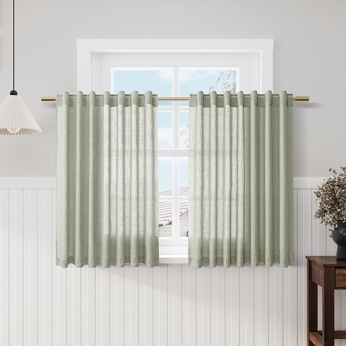 Sage Green Kitchen Cafe Curtains 45 Inch Length 2 Panel Set Back Tab Rod Pocket by Nanspring
