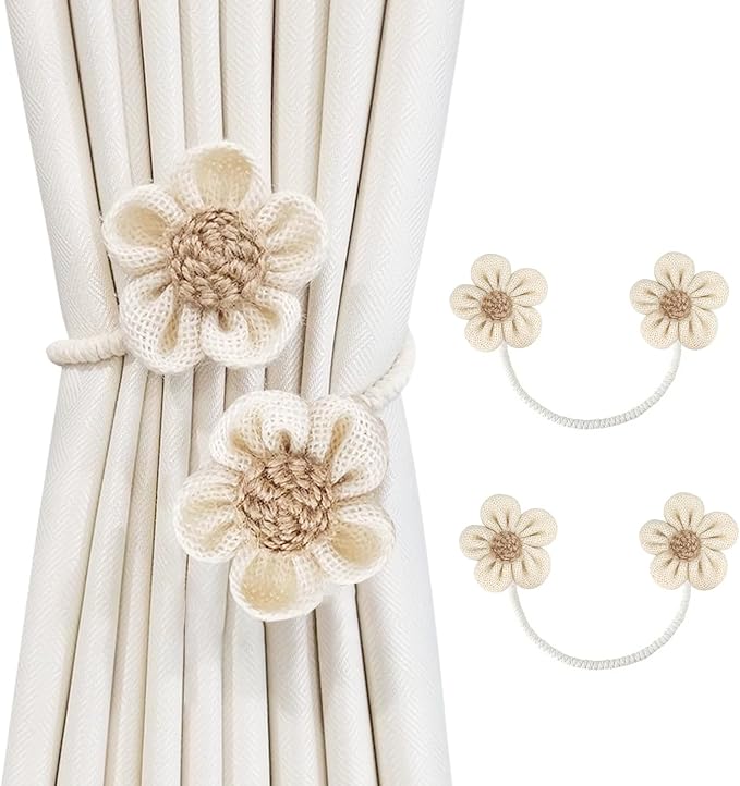 SRG Rope Curtain Tiebacks 2 Pack | Sunflower Curtain Tieback Boho | Simple by SRG