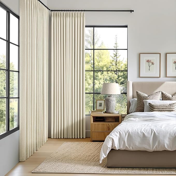 MIULEE Cream Pinch Pleated 100% Blackout Linen Curtains 40x102 Inches | Room - Image 2