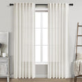 Cream Linen Curtains 84 Inch Length 2 Panels Back Tab Rod Pocket Semi Sheer by Nanspring
